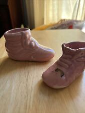 Vintage Baby Booties Ceramic Planters Set of 2 Pink Nursery Decor 1950s picture