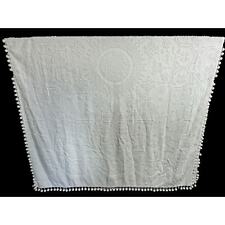 Vintage White Hobnail Chenille Dots Bedspread Sun Floral Pattern Pom-Pom Fringed picture