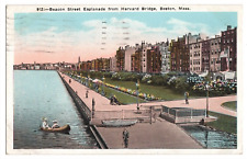 Postcard Boston MA, Beacon Street Esplanade fro Harvard Bridge, 20s VTG Postcard picture