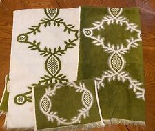 Vintage MCM Sears Cotron Green Reversible Fringed Bath Towels Set Of 3 picture