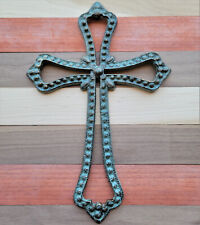 Distressed Cast Iron Patina Ribbon Cross Salvation Plaque Hanging Wall Sculpture picture
