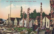 c1910 Indian Village Totem Poles, Howkan, Alaska Hand Tinted Postcard, Pristine picture