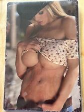Blonde Cowgirl Sexy Busty Cowboy 8” x 12” Tin Sign New picture