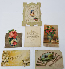 Antique 1890s Victorian Cards Greetings Christmas Forget Me Not Set of 6 picture