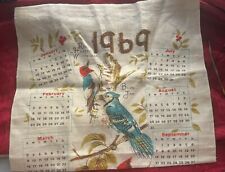 Vintage Linen Kitchen Wall Art Tea Towel 1969 Calendar Birds Cardinal Blue Jay picture