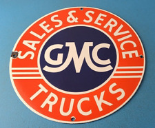 Vintage General Motors Sign - GMC Automobiles Trucks Porcelain Gas Oil Pump Sign picture