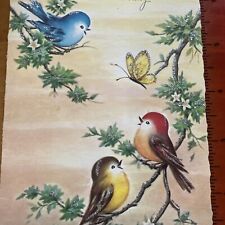 Vtg Birthday Card Baby Blue Bird Yellow Finch Red Glitter Branches Butterfly picture