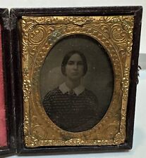 Ninth Plate Ambrotype Photo of Young Woman, Large Broach In Leather Case picture