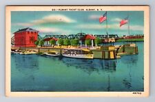 Albany NY-New York, Yacht Club, Dock, Boats, Bridge, Antique Vintage Postcard picture