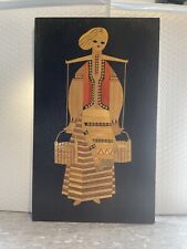 Vintage USSR  Wood Straw Inlaid Wall Plaque 8.5” X 13.5”. picture
