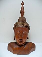 Vintage Meditating Buddha Sculpture Wood Carved Stained 11