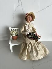 2005 Byers Choice Pretty Redhead Spring Woman on Bench w Pot & Basket Of Flowers picture