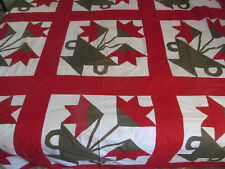 Never Washed~Antique CAROLINA LILY Turkey Red Green Quilt Top~Hand Pieced 92x84 picture