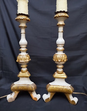 Antique Pair 2 Giltwood Pricket Candlesticks converted to lamps Carved French picture