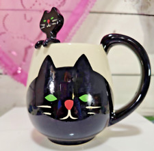 Black Kitty Cat Concombre Coffee Tea Mug with Ceramic Black Kitty Spoon picture