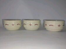 Longaberger Pottery Woven Traditions Red- 3 Ramekin Custard Cups- Made In USA picture