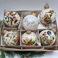 Lot 6 VTG West Germany Ornament Christmas Holiday Bulb Ivory Decoupage... picture