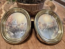 Pair of Vintage Home Interiors Pictures Oval Gold Frames Swans on Lake picture