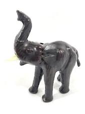 Vintage Dark Wood Elephant Figurine With Leather Ears 7.75