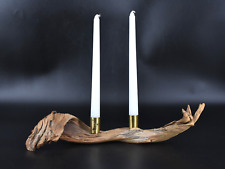 VTG Driftwood Wood Branch Brass Taper Candle Holder Organic Centerpiece 15