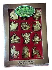 Vintage Diecut Solid Brass 3D Christmas Ornaments Set 12 Tree Snowflake Sleigh picture
