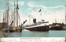 1905 SHIP POSTCARD: STEAMSHIP EASTLAND AND CHICAGO RIVER picture