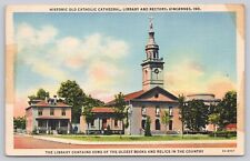 Postcard Vincennes Indiana Old Catholic Cathedral Library and Rectory picture