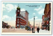c1920's Lapeer St. & Genesee Ave. Clock Tower Building Saginaw Michigan Postcard picture