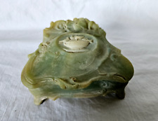 Vintage Genuine Incolay Stone Green Jewelry Trinket Box Roses Doves Bath picture