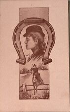 Vintage Postcard~Pretty Lady, Horse And Horseshoe. P008 picture