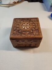 VTG hand carved wooden trinket/jewelry box, hinged, small picture