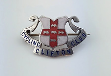 ANTIQUE WHITE METAL & ENAMEL CLIFTON CYCLING CLUB BADGE c1900s VAUGHTON LTD picture