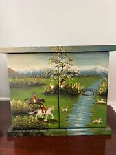 Vintage wood hand painted horse scene cd chest/cabinet/box 10.5 T 13 W 7 D picture