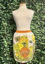 Vintage 1970s Mushrooms Terry Cloth Kitchen Apron Terrycloth Towel Ripped picture