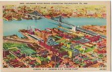 Delaware River Bridge Connecting to Pennsylvania Linen Postcard picture