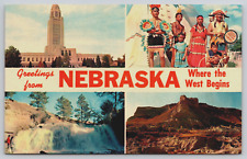 Greetings From Nebraska Multi View Lincoln NE Sioux Indians Falls Postcard A20 picture