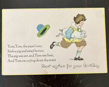 VTG Tom, Piper's Son Pig Nursery Rhyme Birthday Postcard C.1910/20s. DB UNP picture