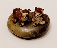 Vintage Miniature Bone China Bear Cub Figurines On Polished Rock 1.75