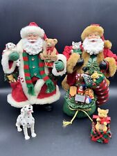Vintage Kirkland Fabric Mache Christmas Santas Dalmatian Dogs Cat Bear Toy Bag picture