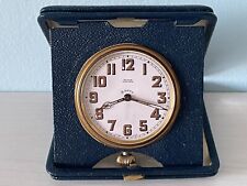 ANTIQUE WW2 TRAVEL DESK SWISS 8 DAYS WATCH CLOCK IN LEATHER BOX 