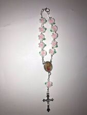 WHITE soft Ceramic Rose Flower mini Rosary with Our Lady of Guadalupe - New picture