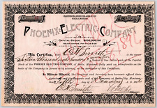 Butte, MT Phoenix Electric Co. 1896 Stock Certificate 16,895 Shares - C. H Smith picture