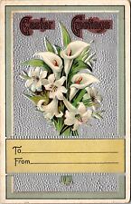 Unused Easter Greetings Vtg Postcard 1907 Lilies Flowers Lily Silver Green PO picture
