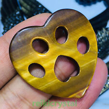 1pcNatural Tiger's eye Quartz Hand Carved Heart Footprints Crystal Reiki Healing picture
