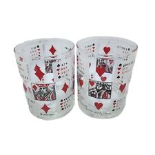 VTG 1974 Playing Cards Graphic Drinking Glasses Set of 2 Poker Casino Barware  picture