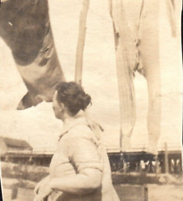 Double Sided Cut From Album Ship Captain and Woman Drying Clothes Photograph VTG picture