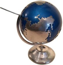 Mexico Vintage Sterling Silver Blue Enamel Revolving Globe on Stand. Paperweight picture