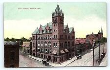 ELGIN, IL Illinois ~ Street Scene CITY HALL  c1910s Cook or Kane County Postcard picture