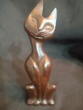 Vintage MCM Hand Carved Wooden Siamese Cat Wooden Statue Figurine 6 ¼” picture