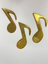 3 Vintage Solid Brass Music Notes Paperweight Desk Decor 80's Made In Korea picture